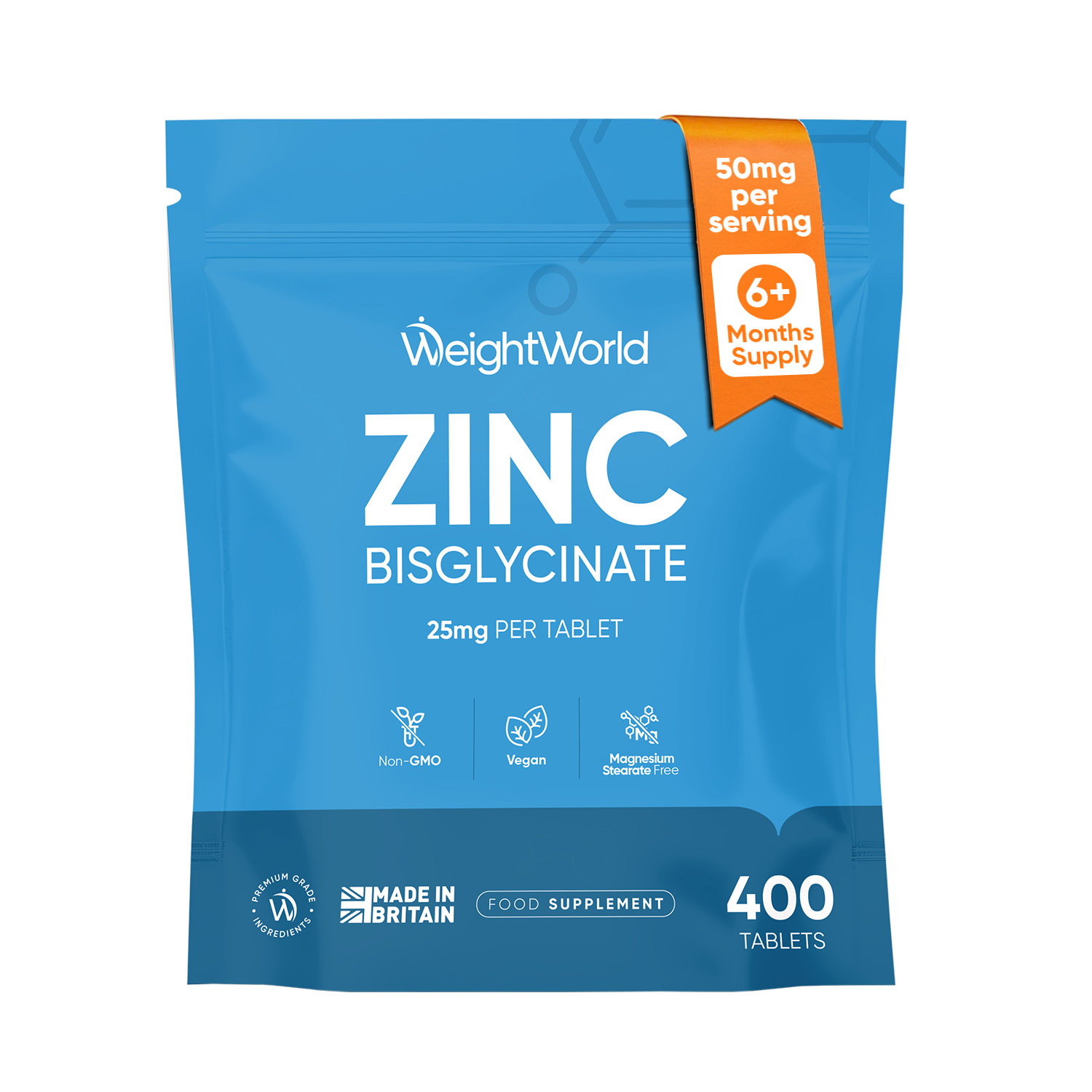 Zinc Tablets - 25mg per Tablet 400 Tablets - 6+ Months Supply - Small Size (8mm)