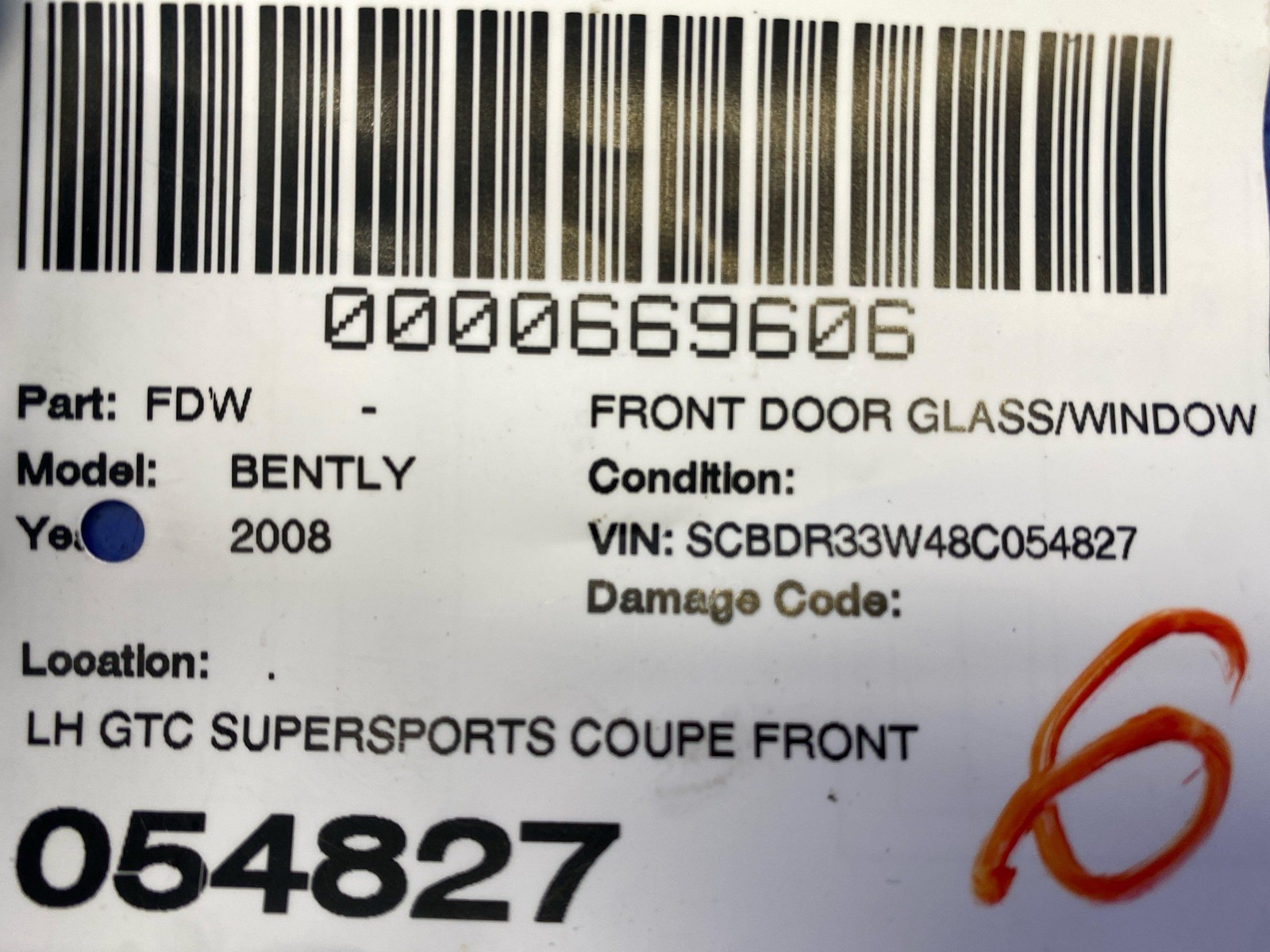 2006-2018 BENTLEY CONTINENTAL GTC SUPERSPORTS COUPE FRONT LEFT DOOR WINDOW GLASS