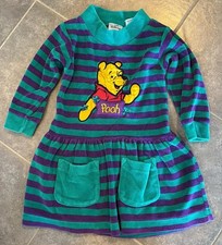 Vintage The Disney Store Winnie The Pooh Striped Purple Green Dress Girls 2T