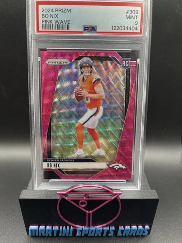 2024 Panini Prizm Pink Wave #309 Bo Nix PSA 9 RC Rookie Denver Broncos