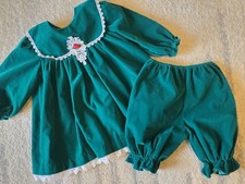 VTG JOLENE Green Christmas Velvet Ruffled Lace Baby Toddler Girl Dress Sz 3T