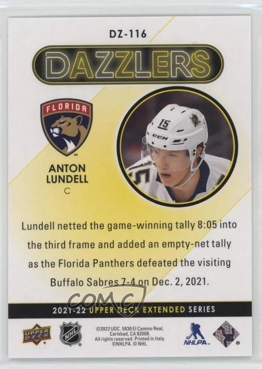 2021 Upper Deck Extended Series Dazzlers Green Anton Lundell #DZ-116 Rookie RC - Image 2 of 2