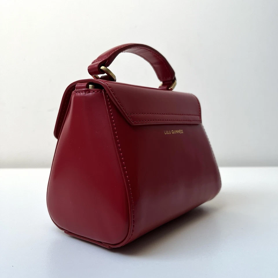 LULU GUINNESS Izzy Mini Lip Grab Bag Crossbody Shoulder Strap Red Patent Leather - Image 4 of 4