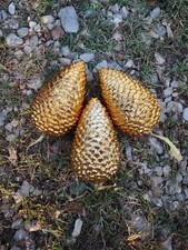 Pinecone Ornaments Gold Tone Set Of 3 Large Christmas Decor