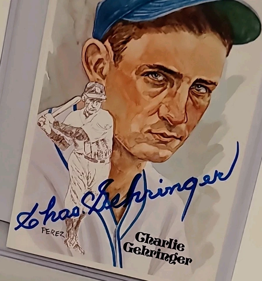 CHARLIE GEHRINGER JSA Auténtica FIRMADA CORTE PEREZ STEELE POSTAL Tigres Foto 3 de 4