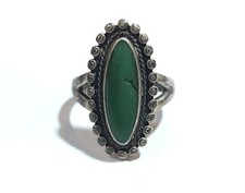 Vintage Navajo Sterling Silver  Green Turquoise Ring, Size 5.5  1095 