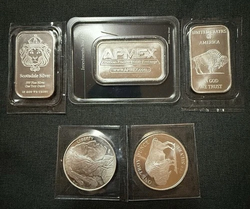 5oz lot APMEX Scottsdale Buffalo Liberty  .999 Fine Silver Bar Round Bullion
