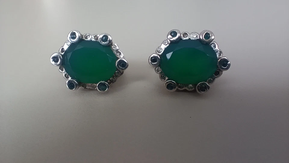 Sterling Silber Grüner Achat Ohrringe 925 - Bild 2 von 4