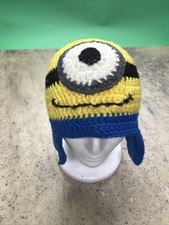 Handmade Minion Crochet Beanie Hat Winter Warm Bobble Hat Kids Children Size