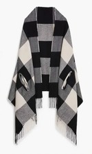 J.CREW PLAID CAPE SCARF BLACK GREY WHITE