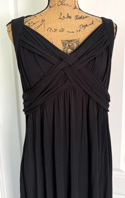 NY&C Sleeveless Sundress Maxi Solid Black V-Neck Twist Knit Beach Stretch L