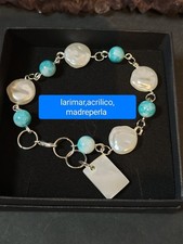 Meoni Bracciale Catena Larimar Acrilico Madreperla Artigianale 