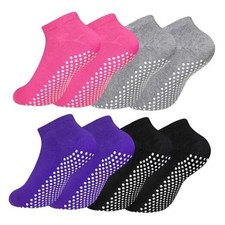 Pilates Grips Women Socks, 4 Pairs Non 5-8 01 Black grey pink purple- 4 Pairs