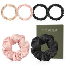 6PCS 100 Mulberry Silk Scrunchies Set, 2 Large and 4 Thin Silk Hair Ties for Wo