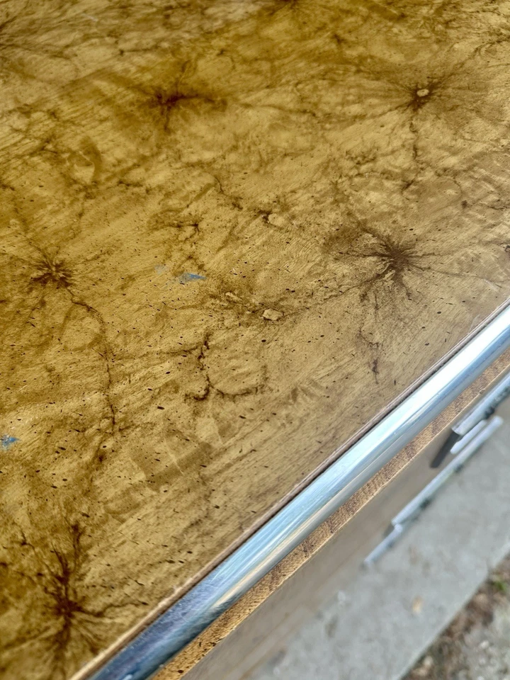 Juego de mesita de noche tocador Mid Century BOHO imitación madera burlwood bambú Hollywood Regency Foto 3 de 4