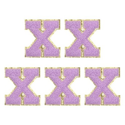 Chenille Letter Patches 2.2'' Letter x Embroidered Patch (Purple, Pack of 5)