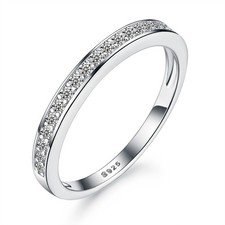 2mm Ladies 925 Sterling Silver Ring Eternity Bridal Cubic Zircon Engagement Band