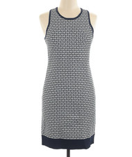 Michael Michael Kors Navy/White Houndstooth Knit Sheath Dress Sleeveless L