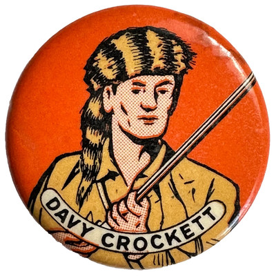 1950s Davy Crockett with Rifle  1.75'' Celluloid Pinback NO NEEDLE