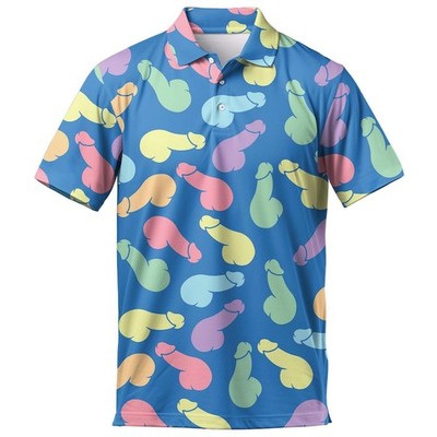 Funny Print Golf Polo Shirt for Men Novelty Pattern Casual Golf Shirt