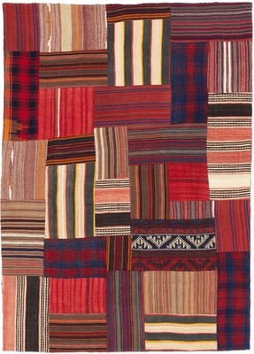 Kelim Patch Teppich 143x200 cm handgewebt Wolle Persien Unikat Neu