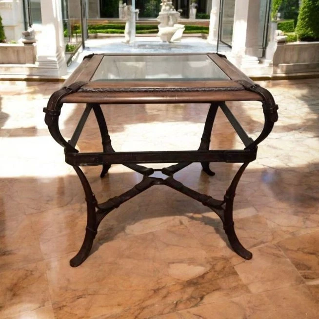 Mesa de centro ecuestre Adnet Hermès rara y un par de mesas auxiliares colección Foto 4 de 4