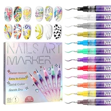 12 Colors Nail Art Pens set 3D Nail colors Pen Quick-Drying Acrylic Paint Marker