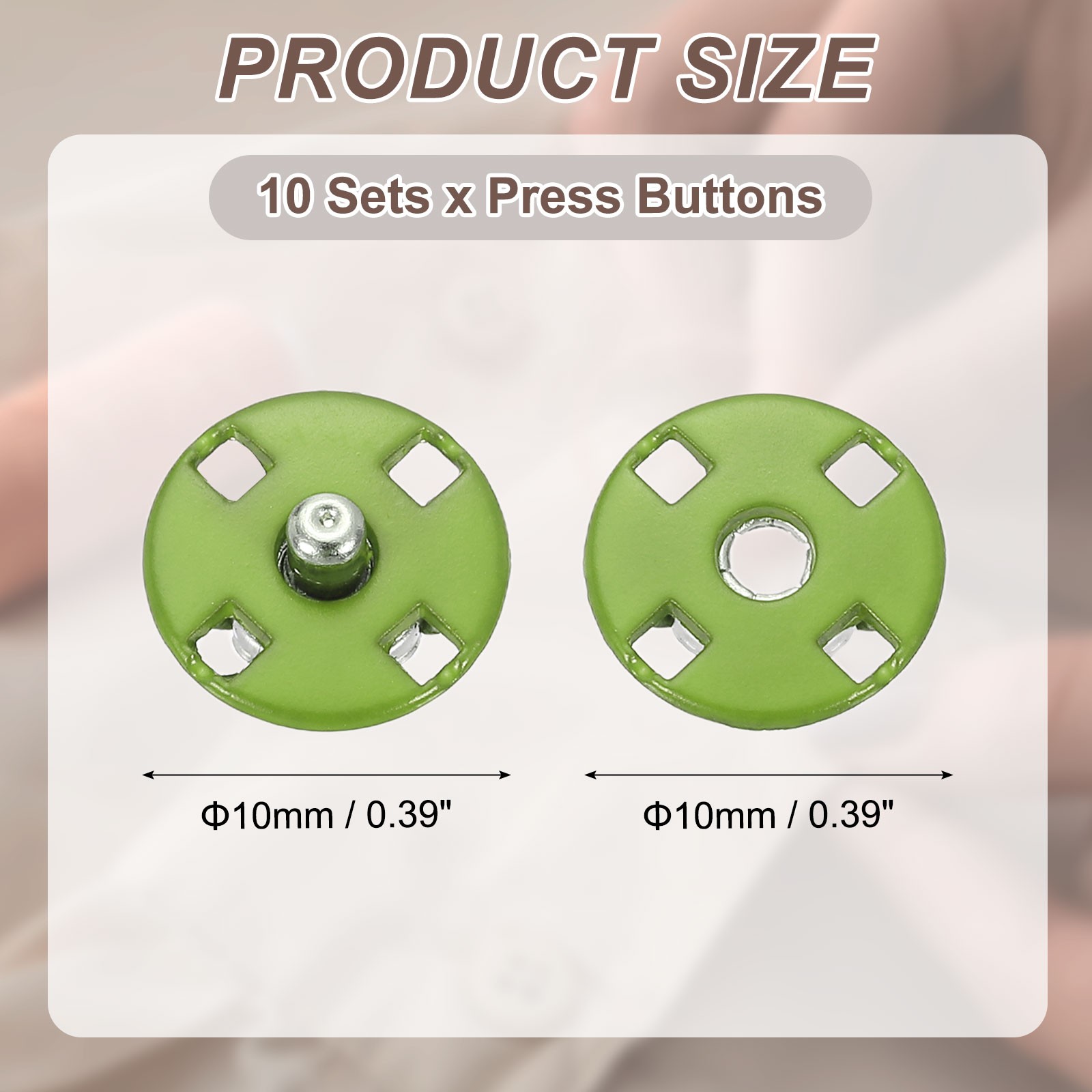 10 Sets Sewing Snap Buttons, Press Buttons Snap Fasteners 10mm, Green