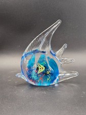 Art Glass Angel Fish Hand Blown Murano Paperweight/Figurine, Blue Fish inside 5"