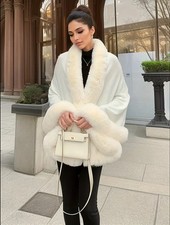 Women  s Elegant Faux Fur Cape Shawl With Ruffle Collar-Chic Formal Wear