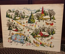 Vtg 1976 Crewel Embroidered Paragon Winters Delight Finished Framed 24”x18" 0413