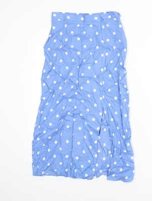 Marks and Spencer Damen blau gepunktet Viskose A-Linie Rock Größe 6 Reißverschluss