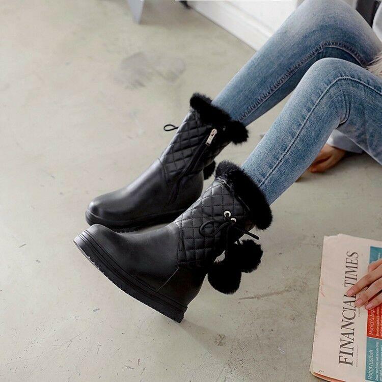 Womens Fashion Winter Sweet Fur Trim POM POM Ankle Boots