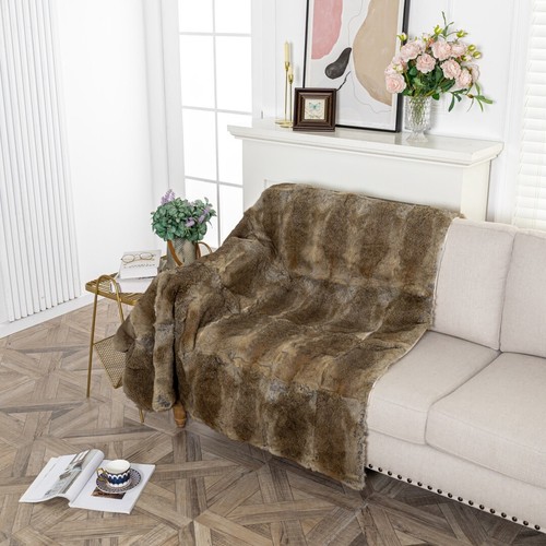 Real Rabbit Full Pelt Real Fur Throw Soft Warm Bedroom Couch Blanket 140x160cm - Picture 3 of 12