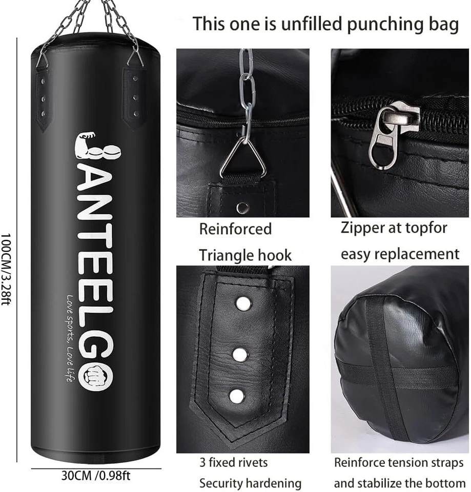 Boxsack Hängender ungefüllt Boxsack Erwachsene 100cm Kickboxing Muay Thai Karate - Bild 2 von 4