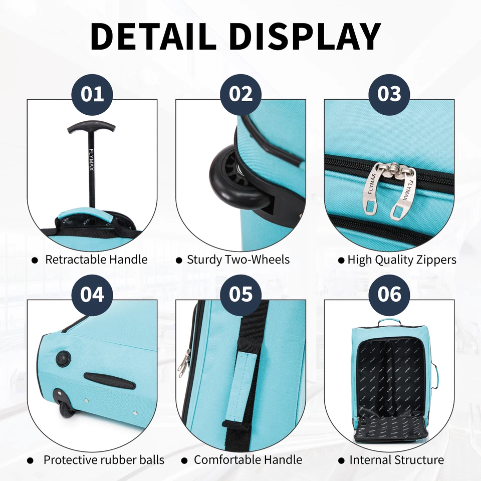 55X40X20 Ryanair Cabin Bag Suitcase Hand Luggage Flight Onboard Case Lightweight - Image 4 of 4