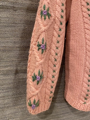 Great Vintage Handmade Pink Green Flowers Cardigan Sweater S M - 第 4/7 張圖片