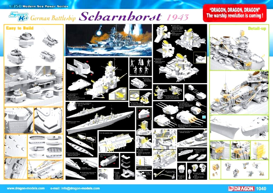 Dragon 1/350 1040 German Battleship Scharnhorst 1943 Brand New Kit