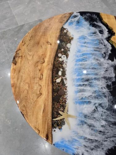 Round Epoxy Ocean Resin Table Top, Handmade Table, Kitchen & Living Room Decor - Picture 2 of 4