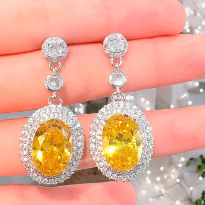 18k White Gold Filled Lab Created White & Yellow Canary Diamond Halo Ea