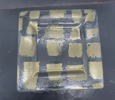 Annieglass Signed Antique Gold Brushed Checkerboard Square Dish 2012 Conclave