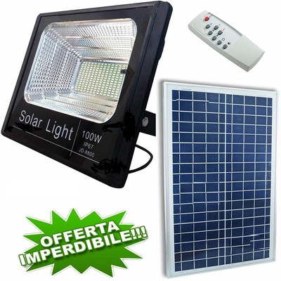 Faro Faretto LED Solare con Pannello SMD 100W Ricaricabile ...