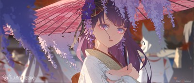 Anime genshin impact raiden shogun yae miko purple hair Play Gaming Mat Desk
