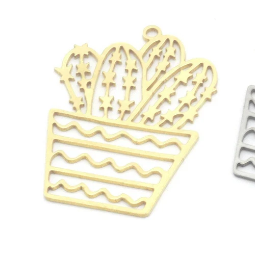 Cactus Charms Pendant Raw Brass,Stainless Steel 33mm 0.5 mm 1 hole Findings 4678
