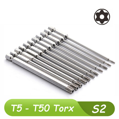 Torx Screwdriver Bit Set Hex Security Magnetic Head 1/4" Hex Shank 50-200mm Long - Picture 1 of 60