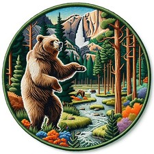 Grizzly Bear Patch Iron-on Applique Yellowstone National Park Badge Nature
