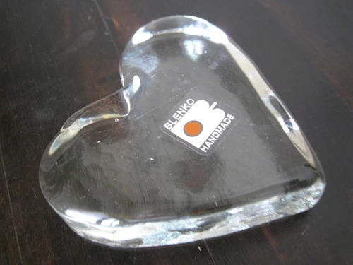 Blenko Handmade Clear Glass Heart Paperweight w/ Original Sticker