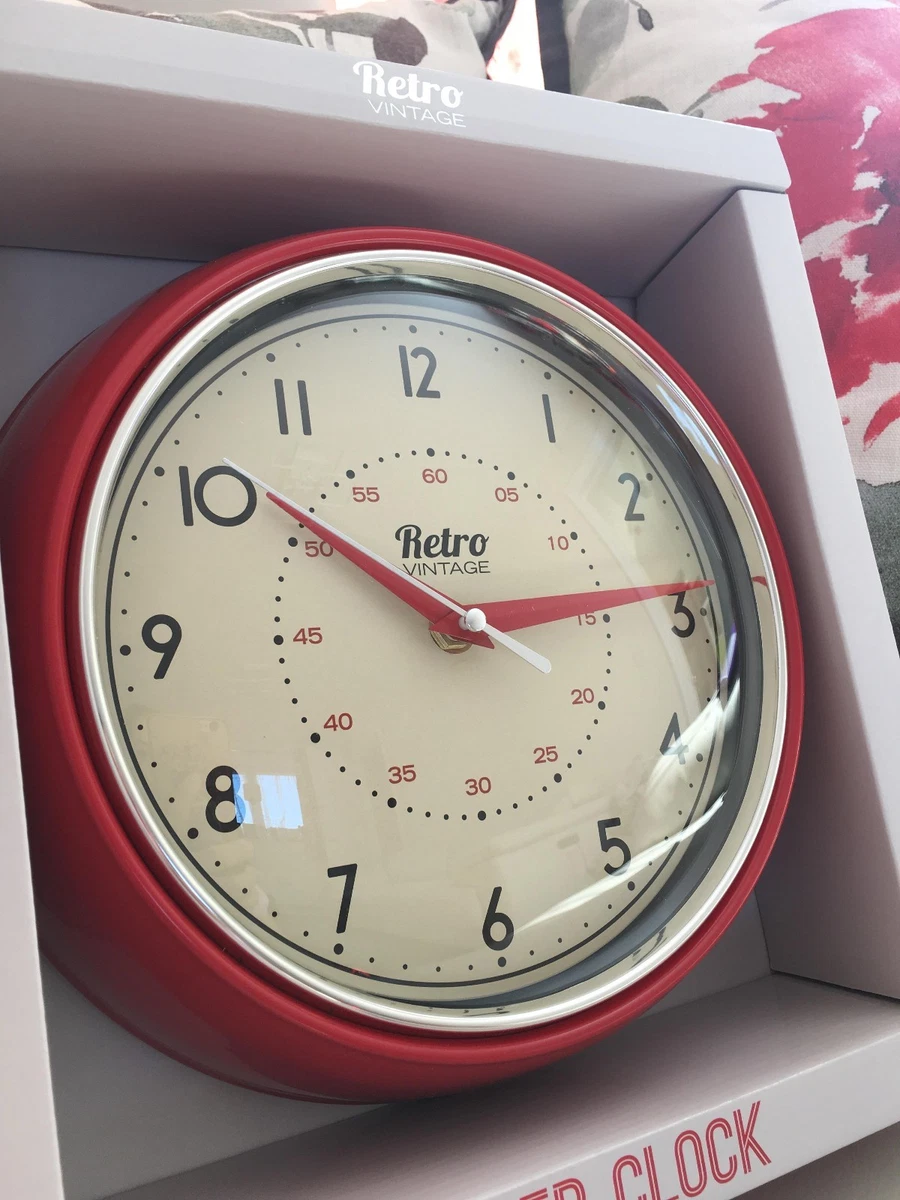 Vintage Diner Round American Kitchen Retro Wall Clock Red Black Cream Blue Room