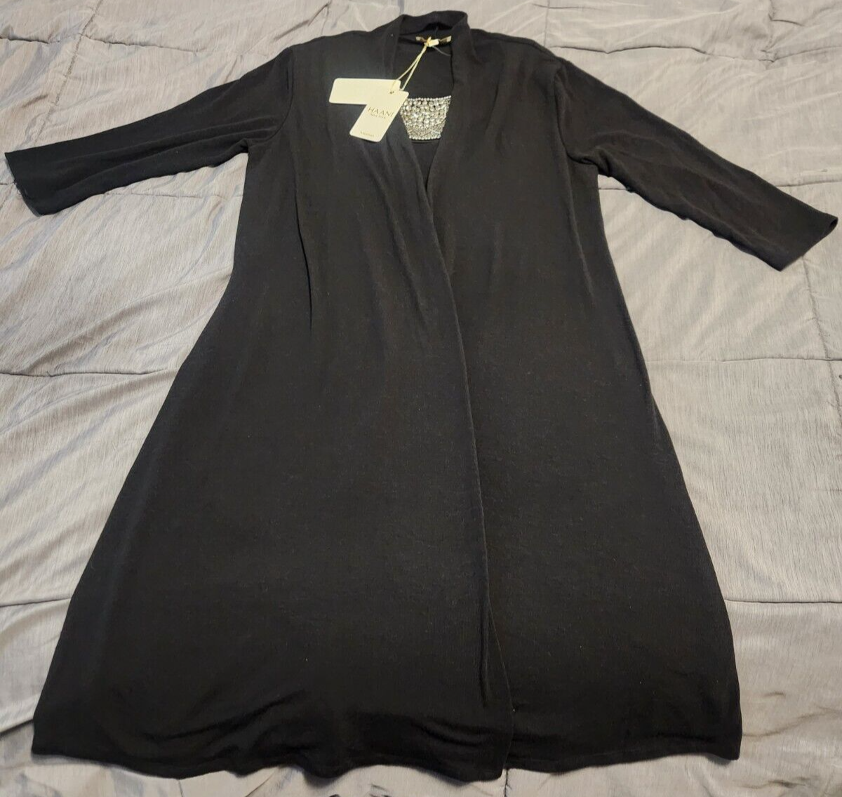 Haani Womens Causal Black Open Front Cardigan Sweater Dress 1X