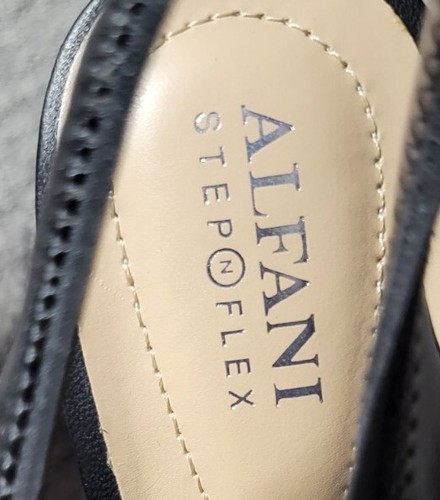 Scarpe a pompa ALFANI CEAL in pelle nera punta aperta tacco quadrato cinturino, taglia 9,5, nuove senza etichette - Foto 3 di 10